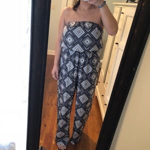 Cato jumpsuit navy/white/cream pattern